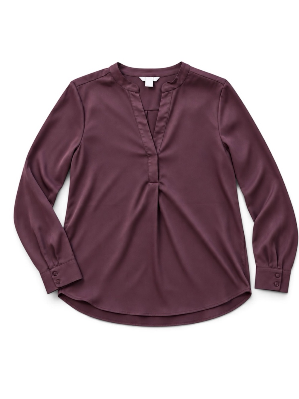 H&M Women’s Blouse Size 12 Plum Satin V-Neck Long Sleeve Dressy Work Top